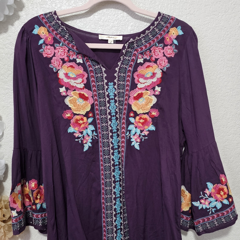 ANDREE BY UNIT Purple Blouse with Vibrant Floral Embroidery